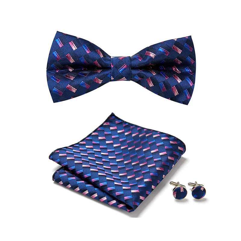 

Fashion Brand Holiday Present Silk Bow Tie Pocket Squares Cufflink Set Striped Dropshipping Man's Fit Formal Party Green