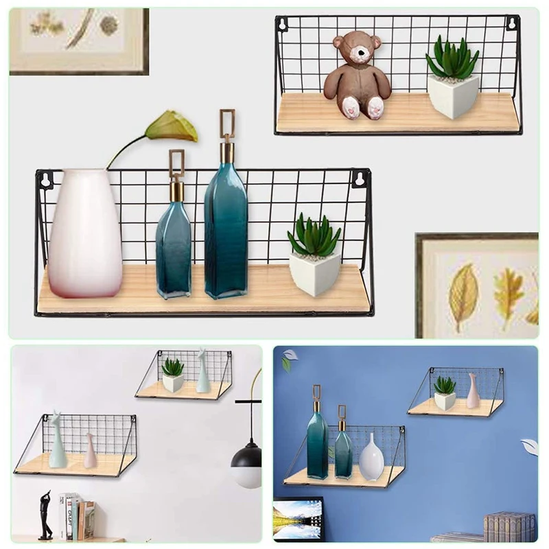 

Хит продаж, набор из 2 плавающих настенных полок, кухонные полки для хранения, настенные деревенские деревянные плавающие полки из проволок...
