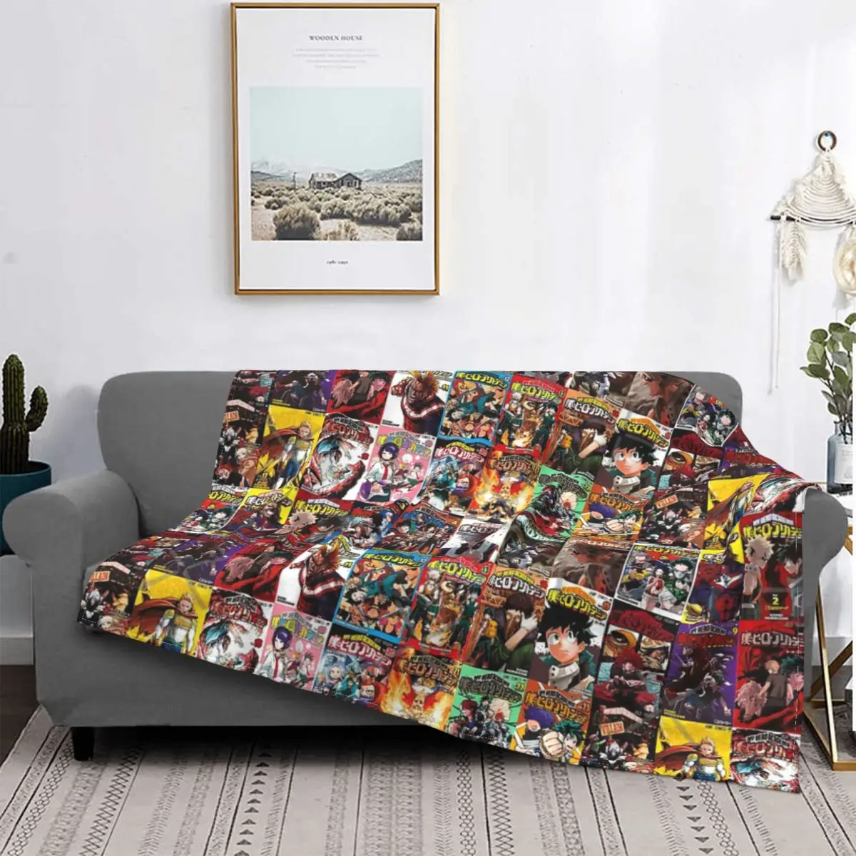 

Funda de My Hero Academia para cama, a cuadros para sofá colcha, manta doble de Anime, colcha de 220x240