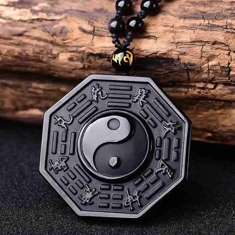 1 шт. Винтажный стиль черный обсидиан тайцзи сплетни кулон ожерелье Инь Ян