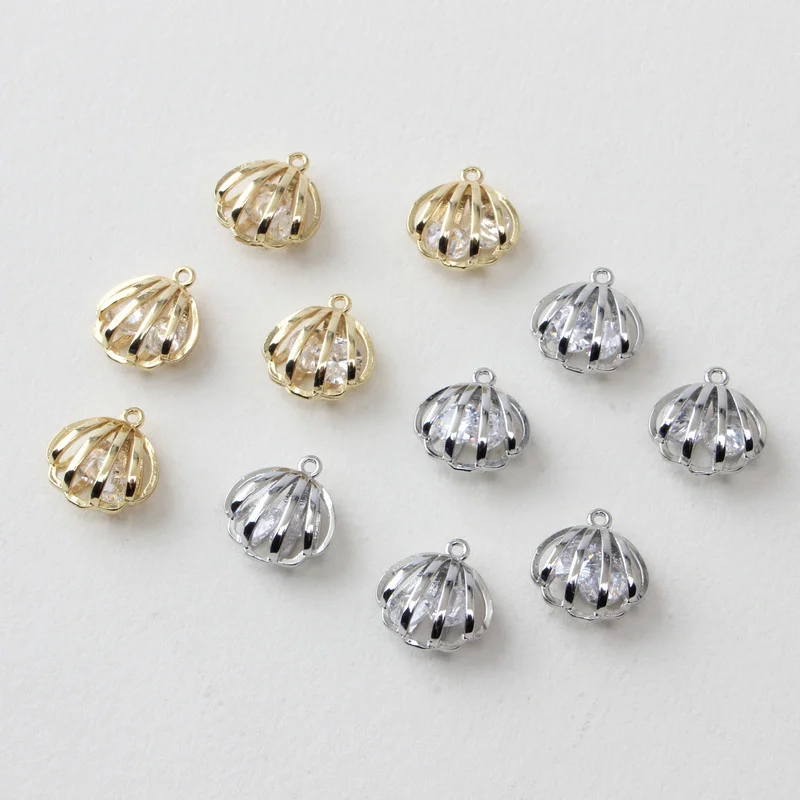 

Ocean wind hollow shell zircon pendant copper plated 18K true gold diy earrings hand beaded material accessories