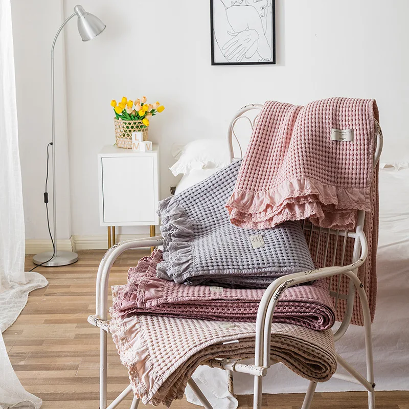 Хлопковое летнее вафельное одеяло однотонные покрывала для кровати простое