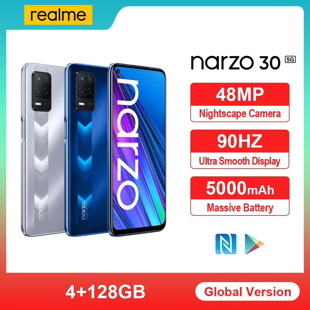 

Realme Narzo 30 5G NFC Smartphones 4GB RAM 128GB ROM Dimensity 700 48MP 5000mAh android Smart Mobile Cellphones Global Version
