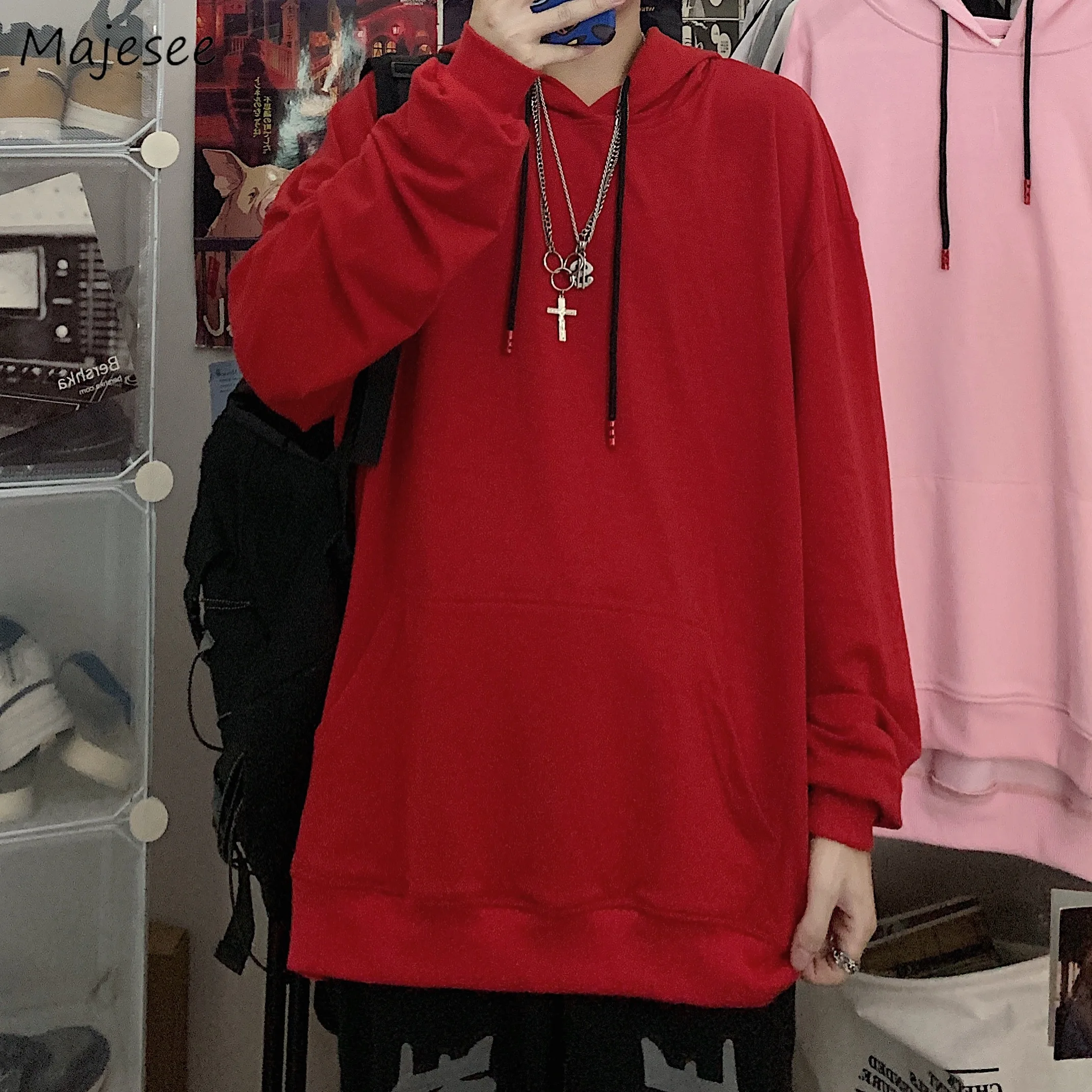

Men With Hat Hoodies Solid Cozy Chic All-match Front Pocket Fashion Loose Casual Harajuku Young Style High Street Students Teens