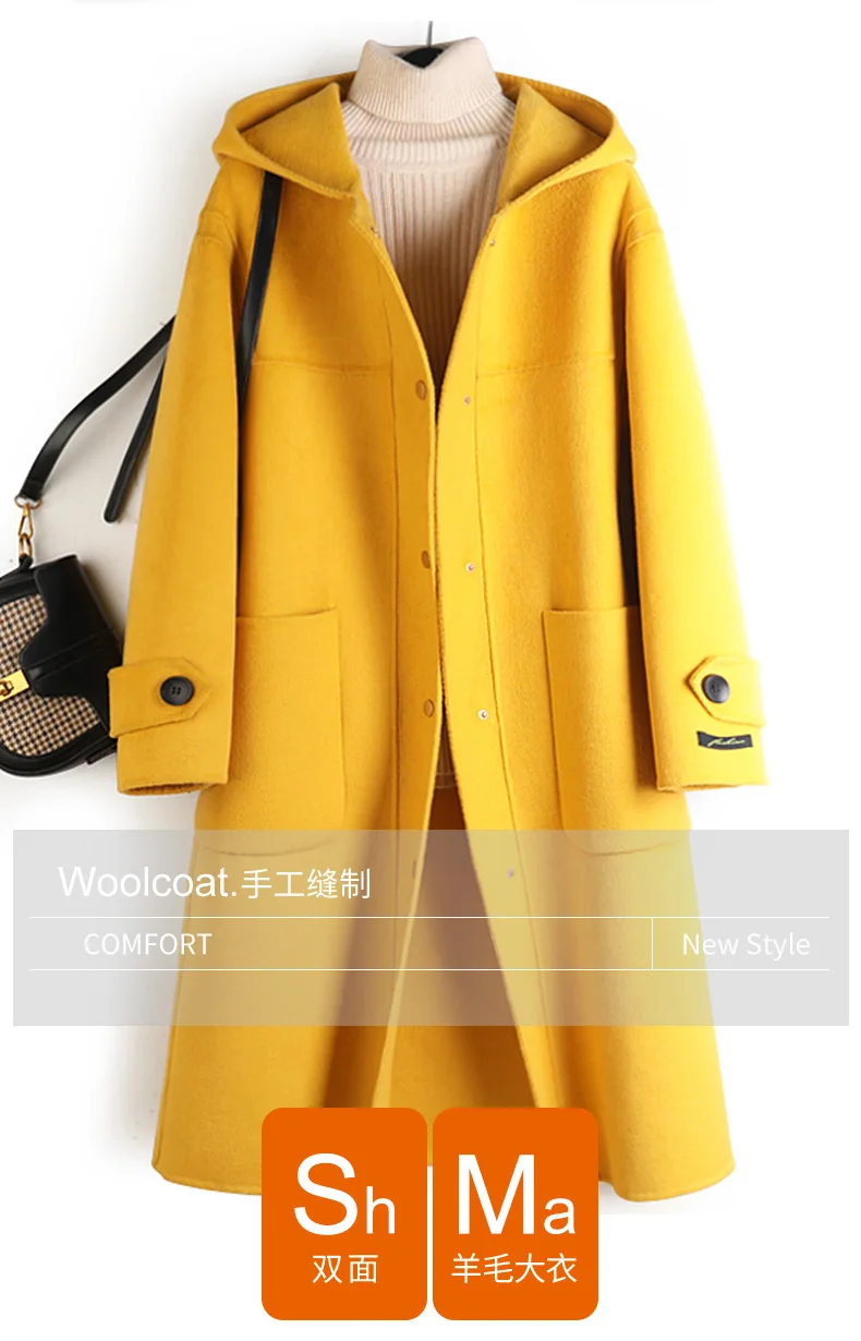 

JCHB 2021 women's new double-sided wool coat middle long hand sewn woolen coat manufacturer's spot
