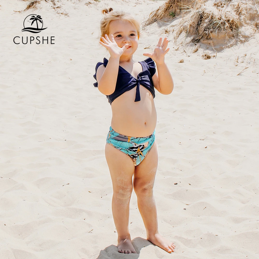 CUPSHE/комплекты бикини с оборками на плечах и принтом листьев для маленьких