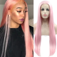 long hot straight light pink synthetic lace front wig lolita heat resistant cosplay frontal wigs for black women