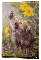 howling wolf cub in the flowers metal plate tin sign decoration sign home decoration plaque corridor decoration 128 inches