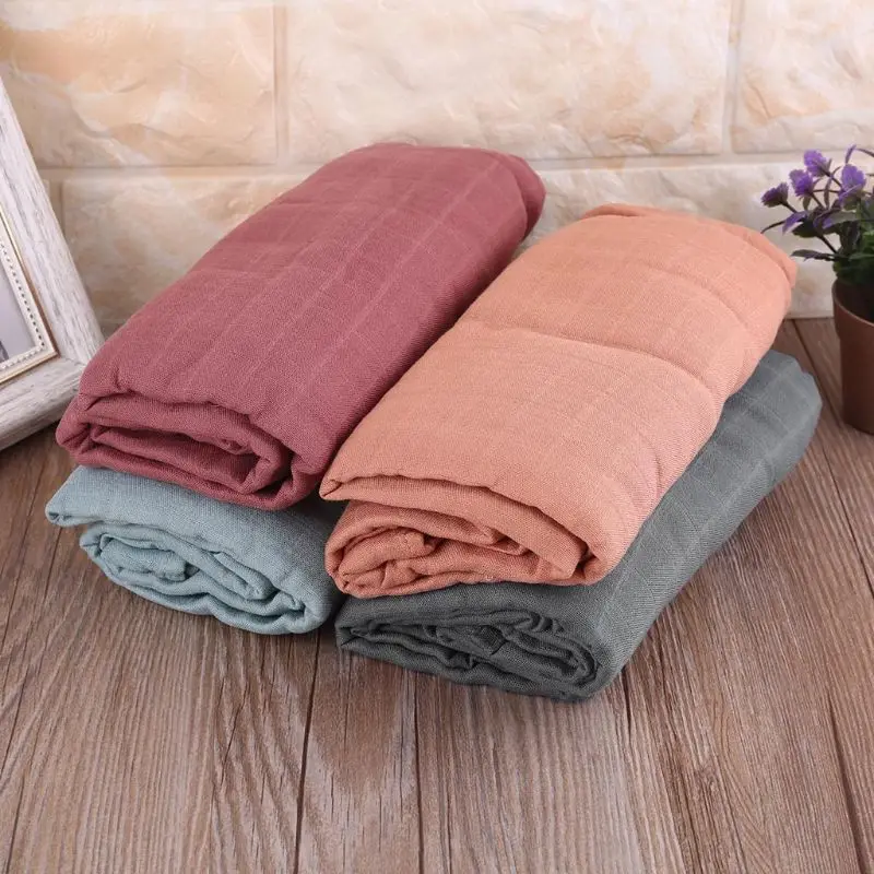 

120x120cm Bamboo Cotton Blankets Baby Muslin Swaddle Wrap Solid Plain Color Infant Newborn Bath Towel Cloth