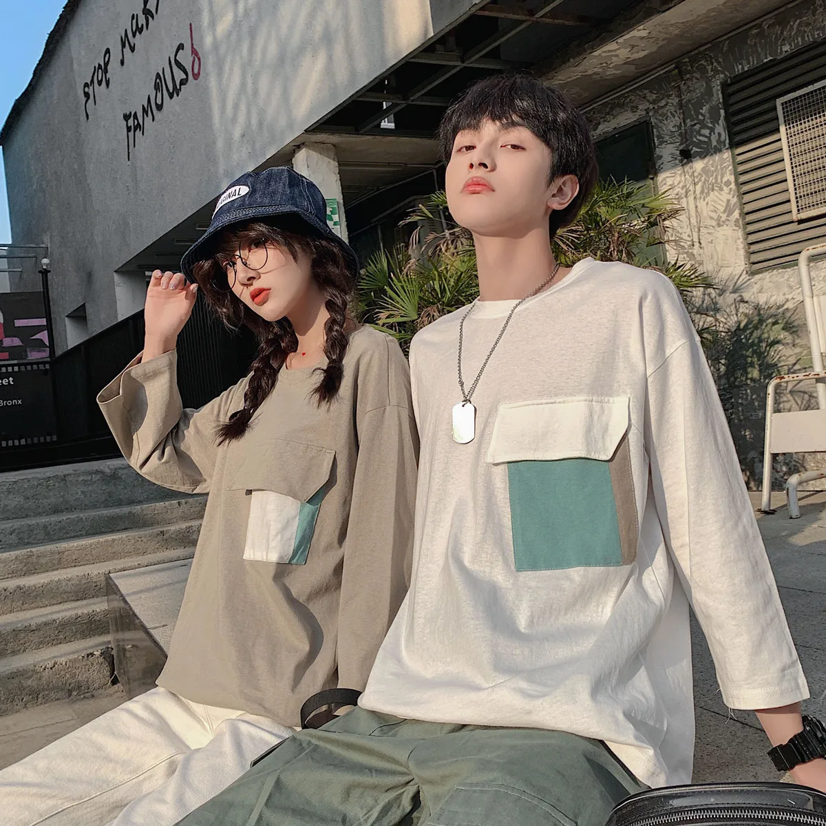 Весна-Осень 2020 новая модная повседневная футболка с карманами и рукавами в семь