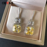 oevas trendy luxury famous design sparkling 3a cubic zirconia women dangle earrings for wedding tassel earrings pendientes mujer