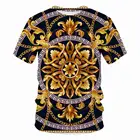 Футболка мужская оверсайз в стиле барокко, модная Повседневная рубашка с 3D-принтом золотых цветов, круглым вырезом и короткими рукавами, лето 2021