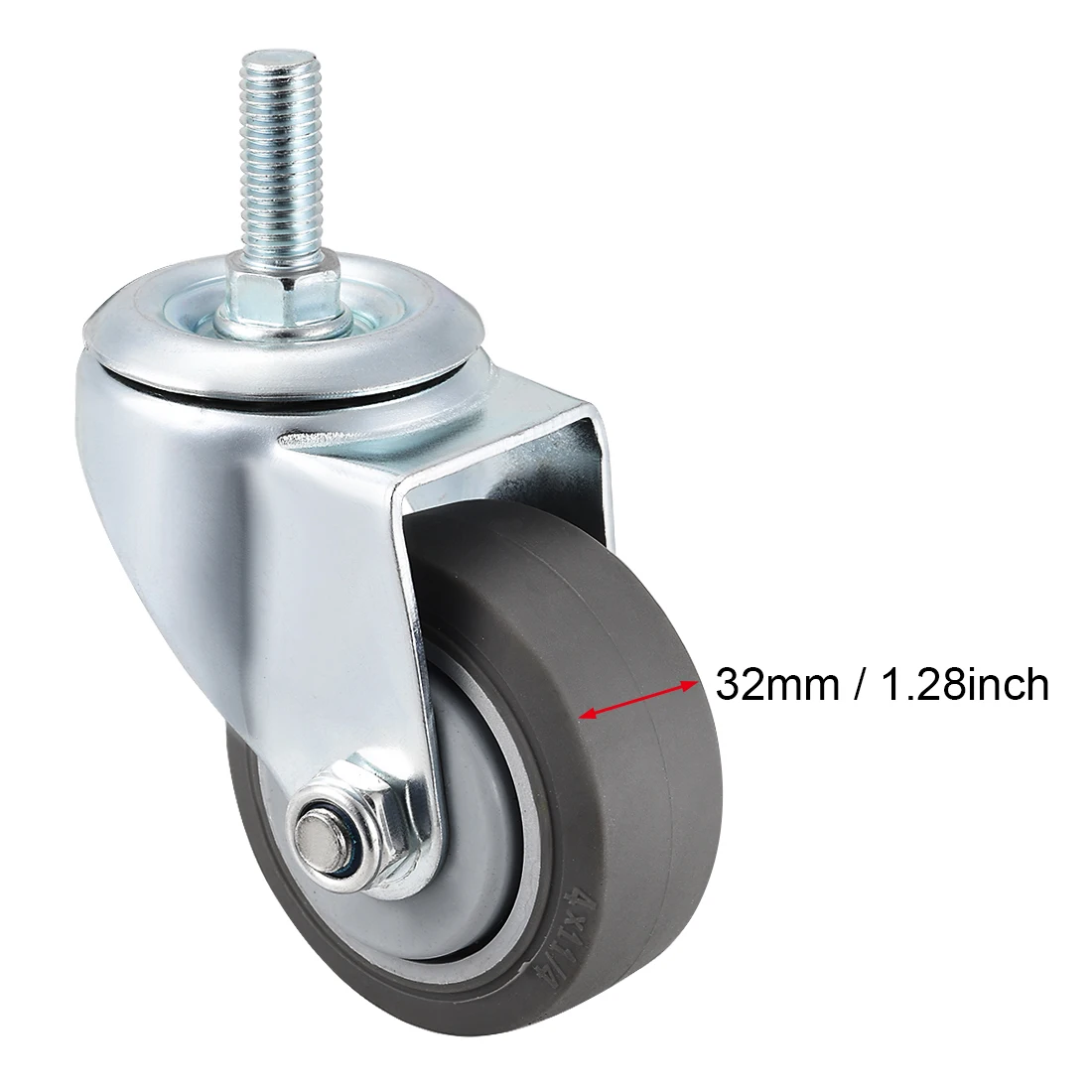 

uxcell 4pcs Swivel Caster Wheels TPR Caster 4 Inch Wheel M12 x 30mm Threaded Stem no Brake Gray 242lb Capacity