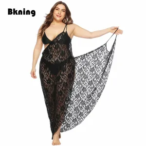 Женское кружевное парео, черное Сетчатое пляжное платье, длинное летнее платье-бикини, 4xl, размера плюс