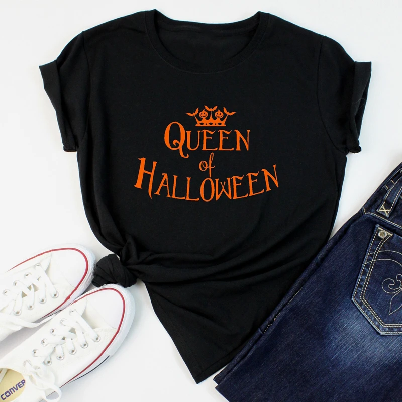 Футболка с изображением королевы Хэллоуина забавная женская черная футболка