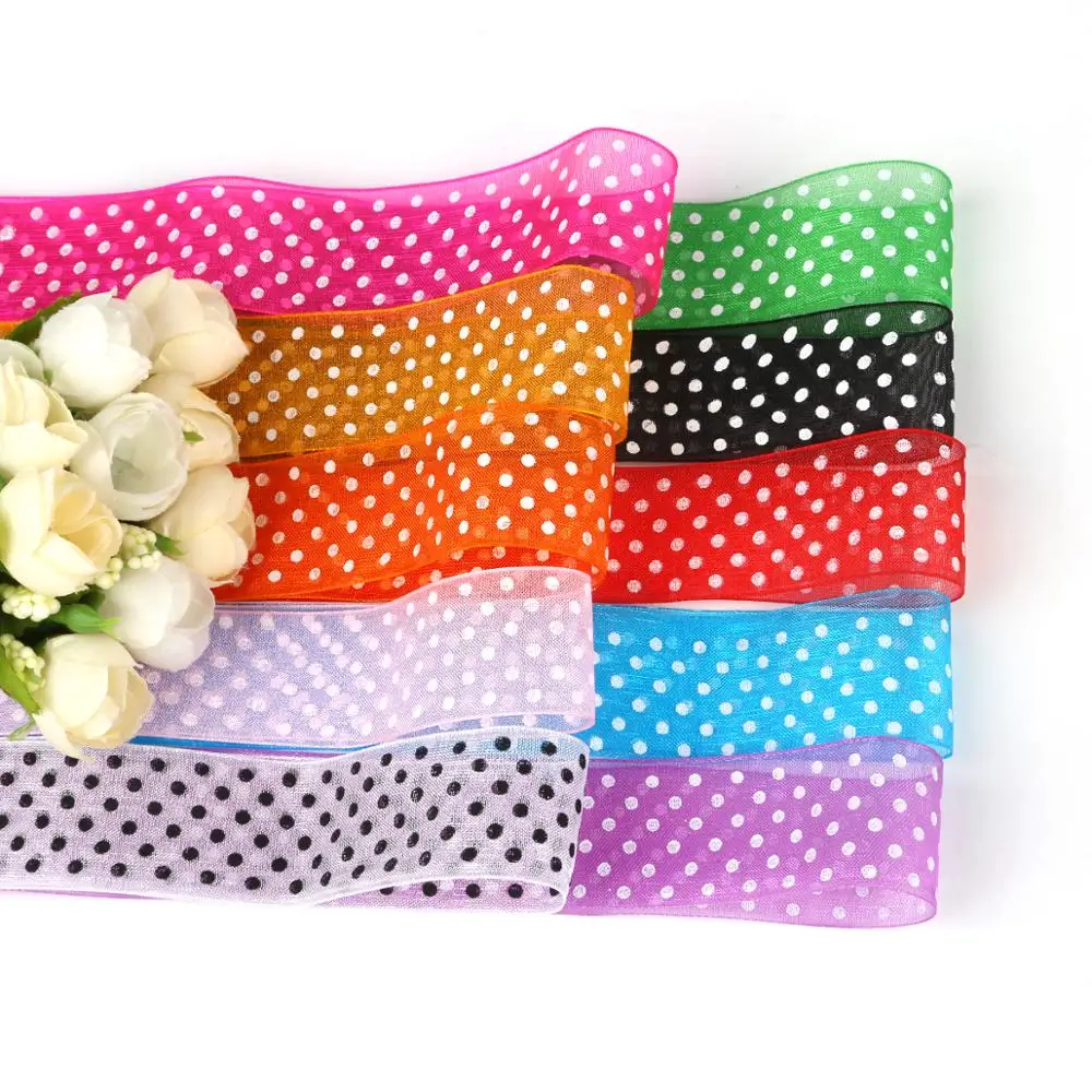 Лента из органзы с принтом в горошек 5 ярдов/пакет 28 мм|garment accessories|bag aribbon ribbon |