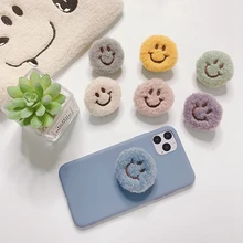Cute Plush Smiley Foldable Smartphone Stand for IPhone Samsung Xiaomi Huawei Griptok Finger Folding Phone Holder Soporte Celular