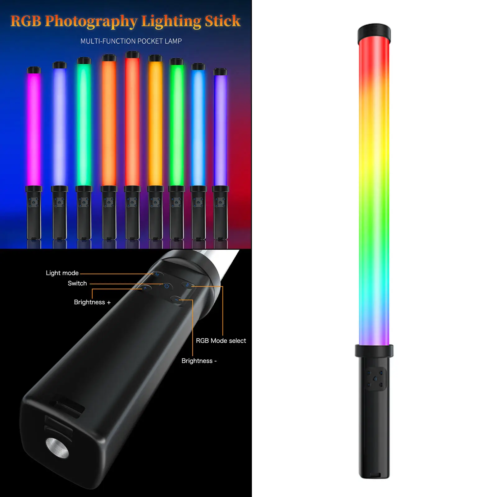 RGB ручной светодиодный светильник встроенная аккумуляторная батарея палка для