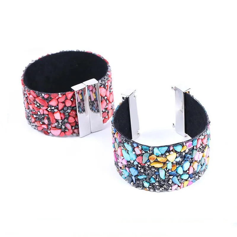 Панк Natutal Нерегулярные Гравий камень оболочки магнитной пряжкой широкий