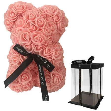 25cm with box 25 см День Святого Валентина Искусственный Красный мишка Роза цветок подарочная коробка для женщин плюшевый медведь кролик подарок - Цвет: 25cm with box
