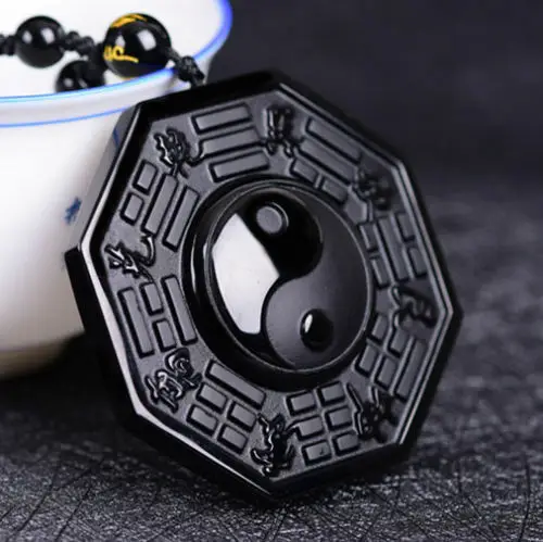 Китай натуральный обсидиан ручная резьба кулон Инь Ян тайчи со Сплетницей @