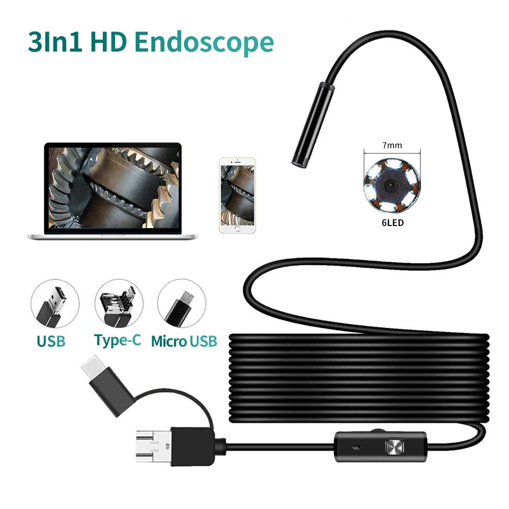 

7.0mm Type-c Android USB Endoscope Camera Hard Cable PC Android Phone Endoscope Pipe Type C Endoscope Inspection Mini Camera