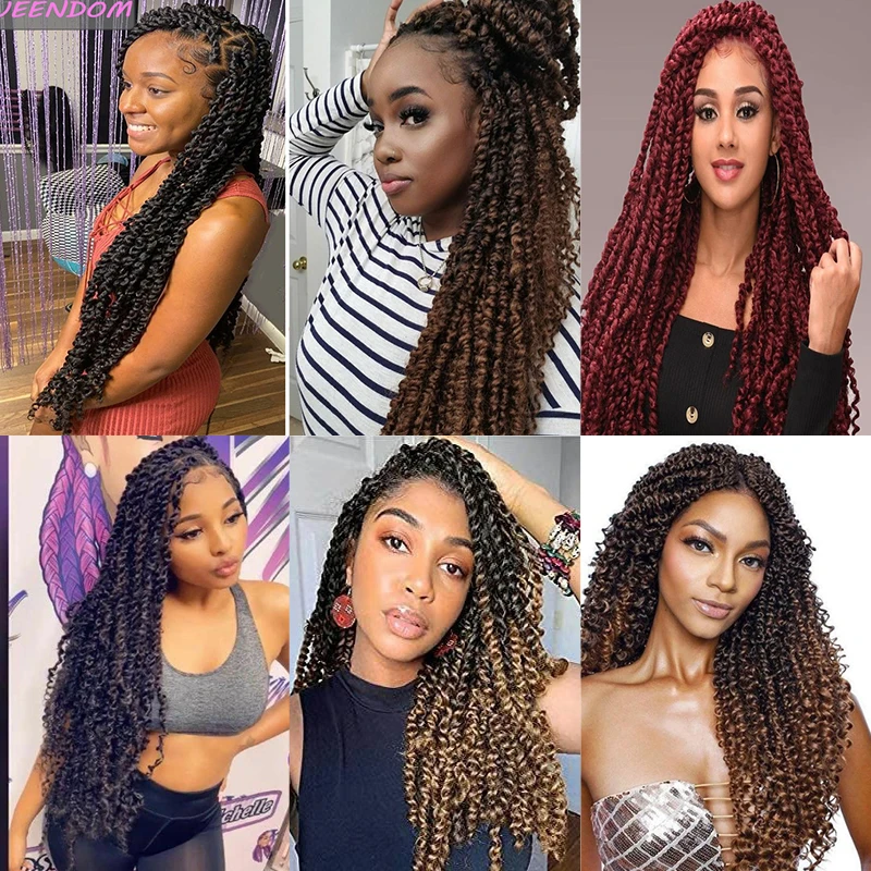 

18" Long Passion Twist Crochet Hair Extensions Ombre Brown Synthetic Water Wave Braiding Hair Natural Bohemian Crochet Braids