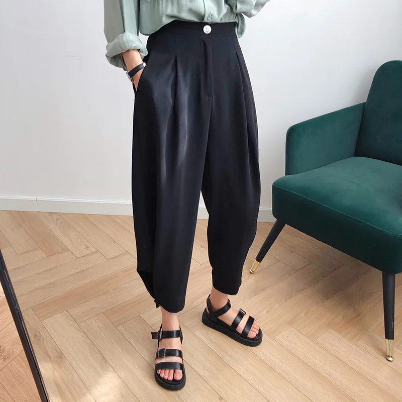 

Straight Pants Harem Pants Women Spring 2021 High Waist Simple Loose Puls Size Drape Wide-leg Pants Ankel Length Casual Pants