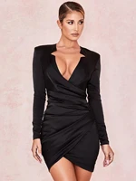 adyce fashion v neck black dress winter women sexy ruched long sleeve mini elegant outfits celebrity club evening party dresses