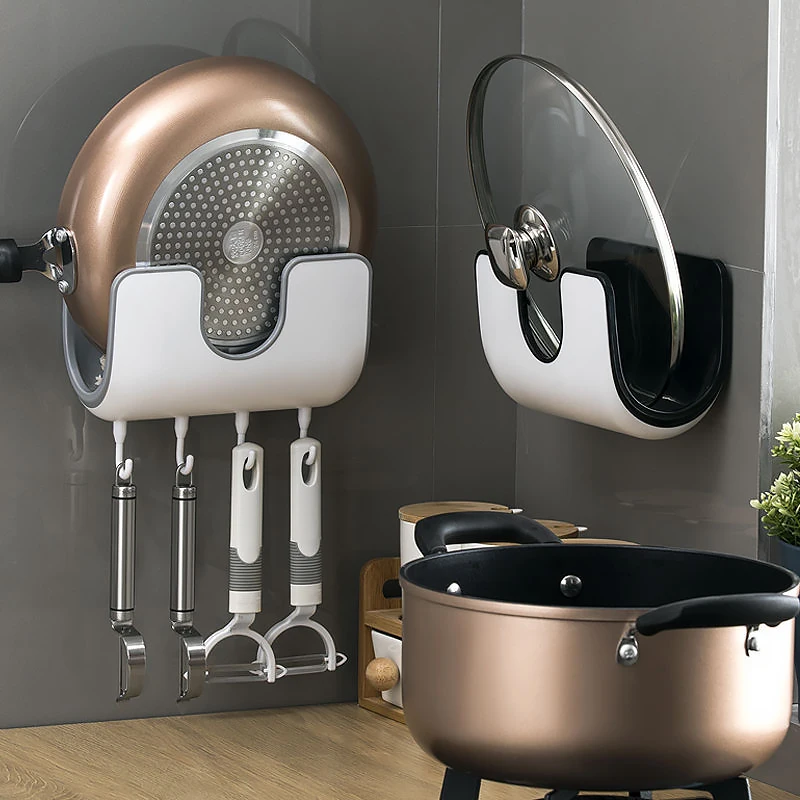 

Self Adhesive Pot Lid Holder Punch-Free Pan Cover Storage Rack Holder Wall Mounted Kitchen Cooking Utensil Tool Organizer
