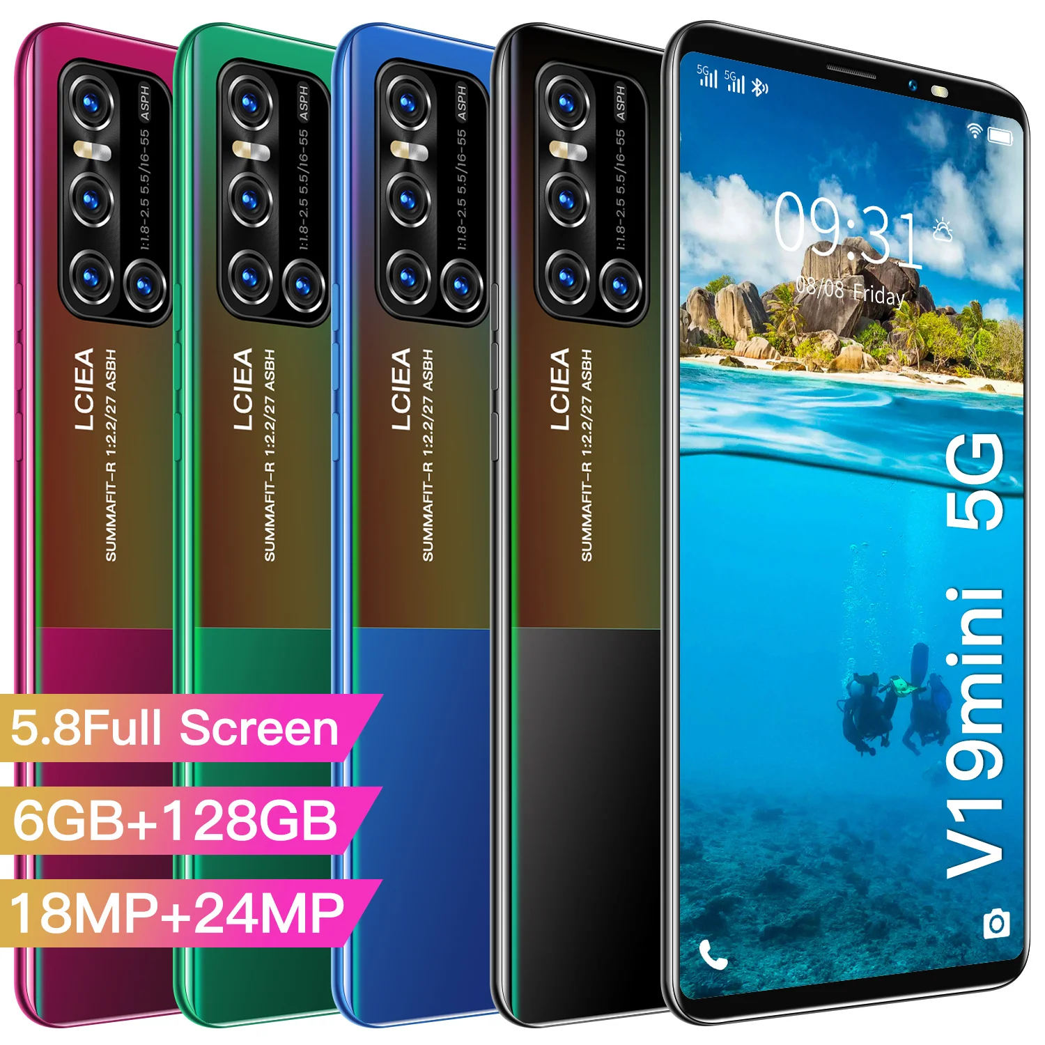 

Global Version V19MINI Smartphone 5.8Inch Android10 HD Screen 5G Cellphone 6+128GB Fingerprint Unlock 4500mAh Dual SIM CellPhone