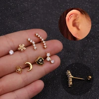 20g stainless steel cz star moon flower cartilage earrings zircon tiny tragus rook conch helix piercing jewelry