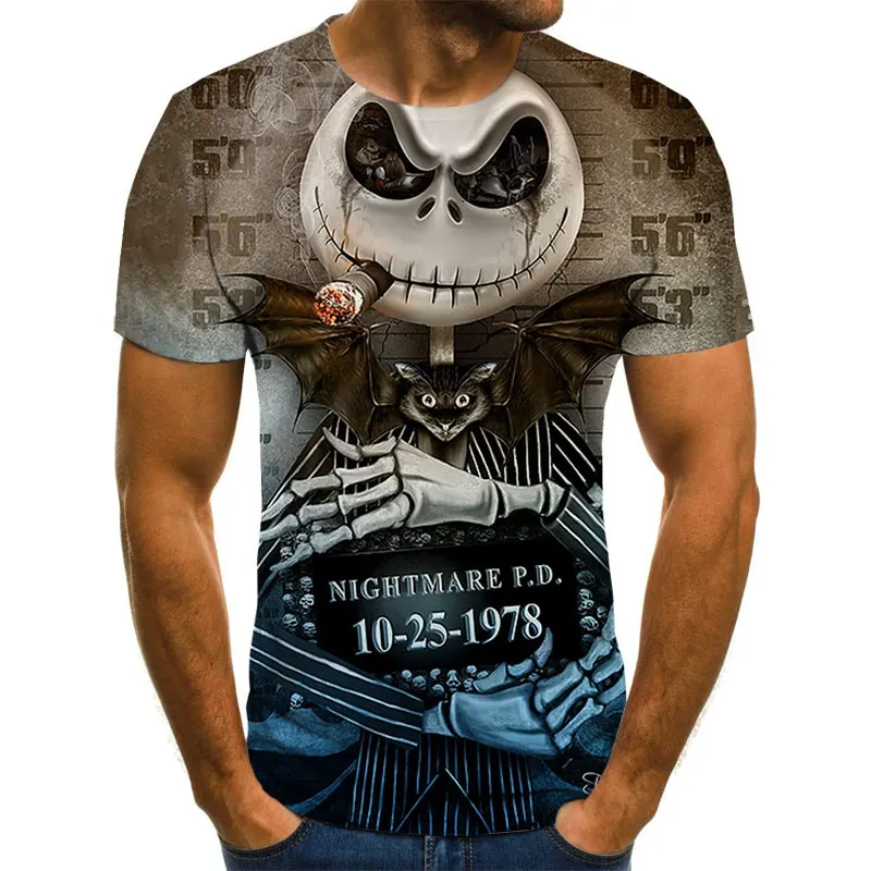 

Men's 2021 new men's summer skull printing men's short-sleeved T-shirt 3D printing T-shirt casual breathable T-shirt