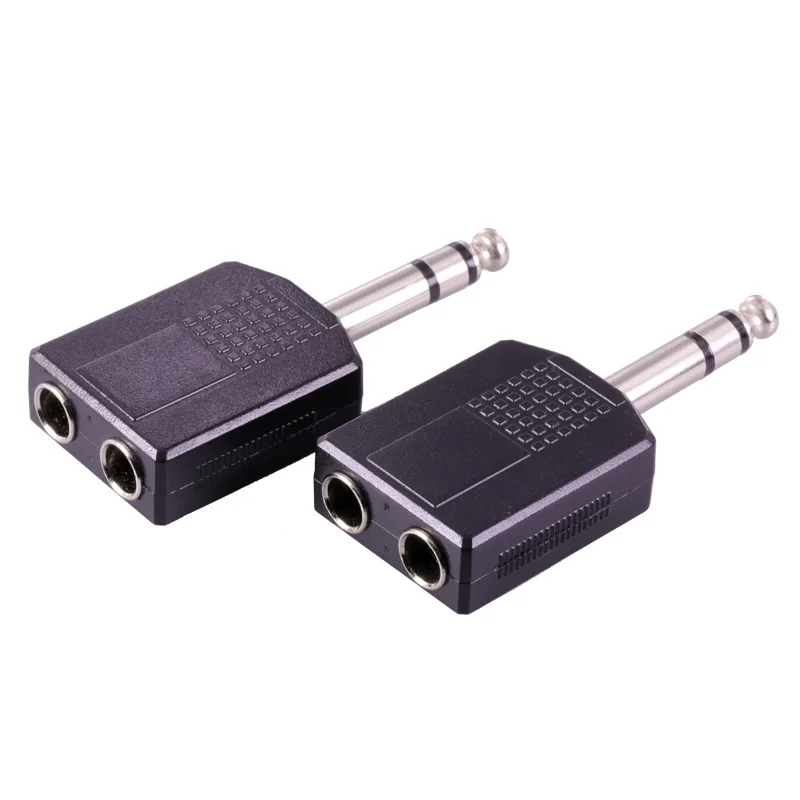 

100pcs/lot 6.35mm Male to Female Adapter 1x6.35mm Stereo Male Plug to 2x6.35mm Mono Female Jack Socket Audio Connector Converter