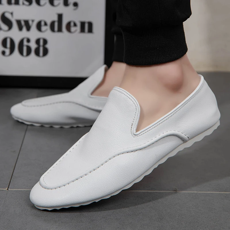 

Casual Men Driving Shoes Leather Flat Shoes White Shoes Business Men's Dress Breathable Loafers Shoes Men Peas shoes38-44