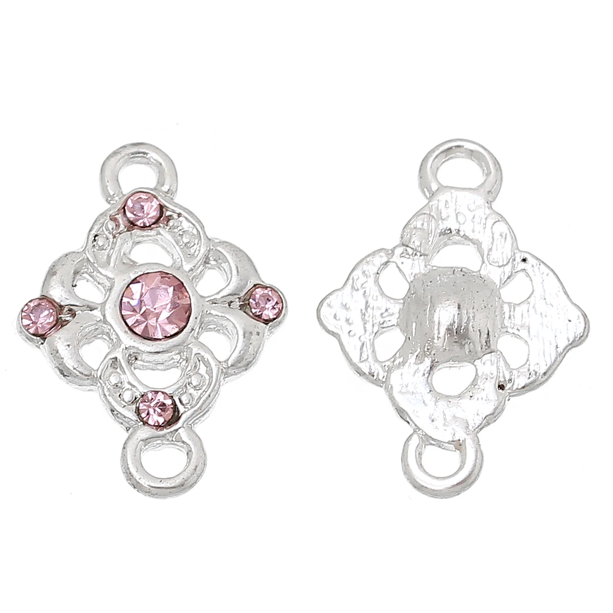 

DoreenBeads Zinc alloy Connectors Findings Flower Silver color Hollow Light Pink Rhinestone 18mm(6/8")x 13mm(4/8"),2 Pieces