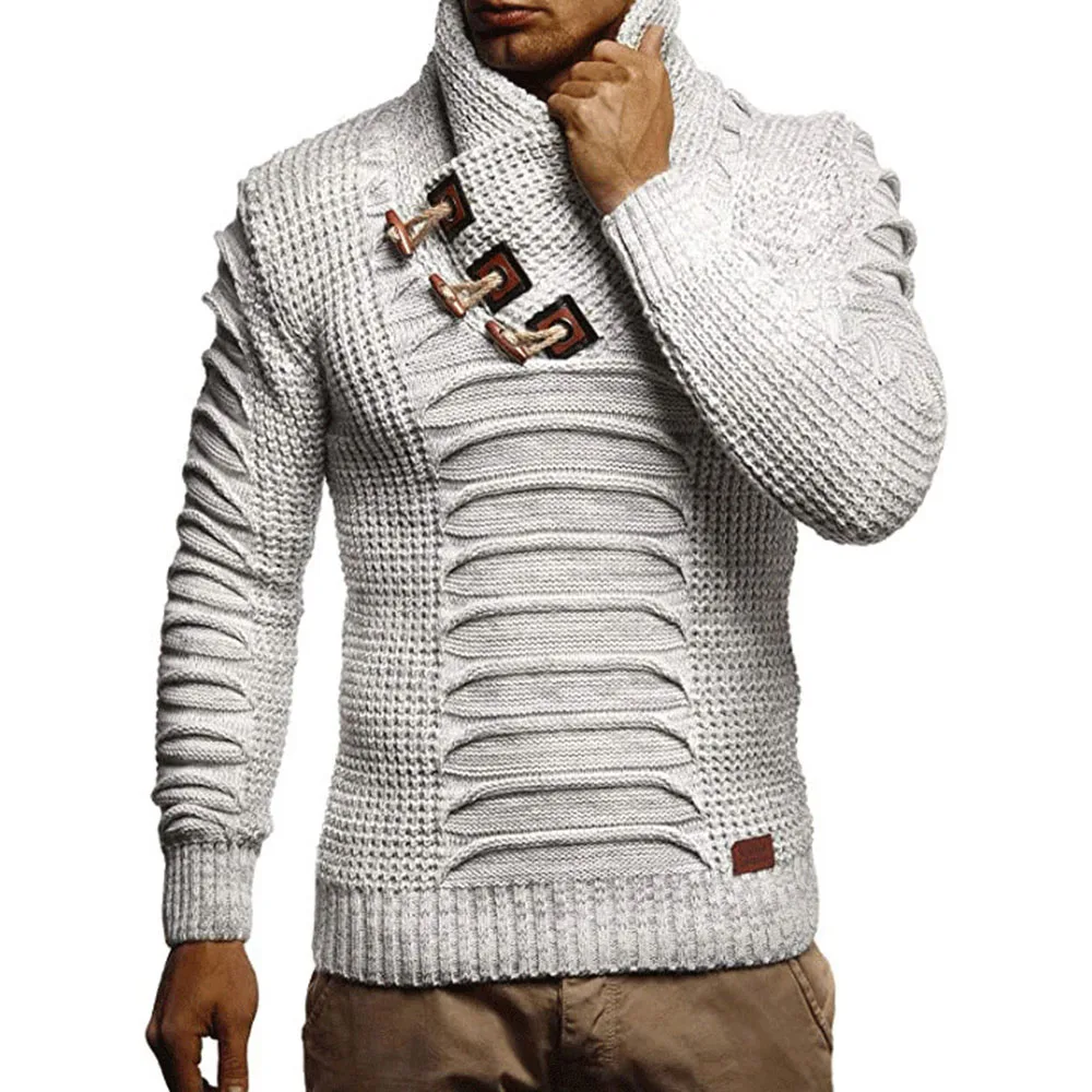 

2021 Autumn Men's Hedging Shawl Collar Slim Men's Off-white Sweater Long-sleeved Solid Color Casual Fashion Europe America