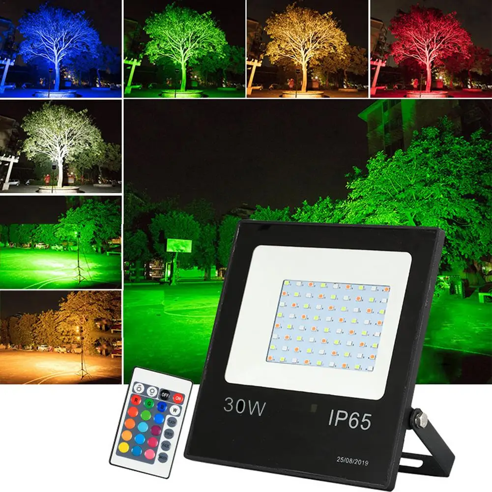 

RGB Floodlight 30W Colorful Remote Control Projection Light Waterproof Park Lawn Light IP65 Warm White/white Courtyard Lamp New