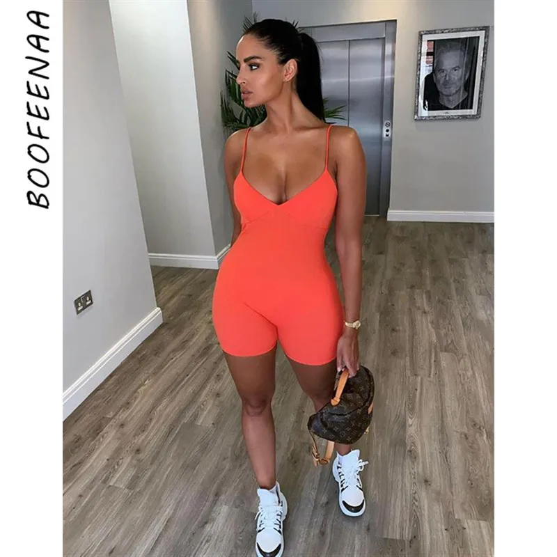 BOOFEENAA сексуальный цельный женский комбинезон с низким вырезом облегающий