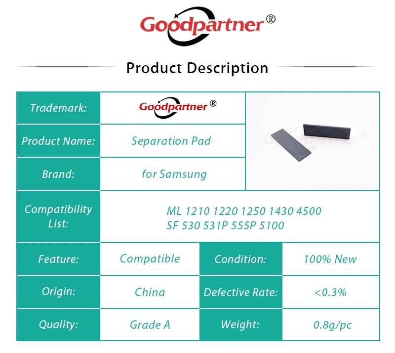 Разделительная площадка 10X JC72-00124A для Samsung ML 1210 1220 1250 1430 4500 5000A 5100A 808 SF 530 531P 555P 5100 |