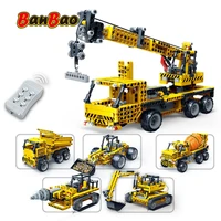 banbao technician rc crane excavator bulldozer city engineering truck motor battery infrared remote control building blocks toys