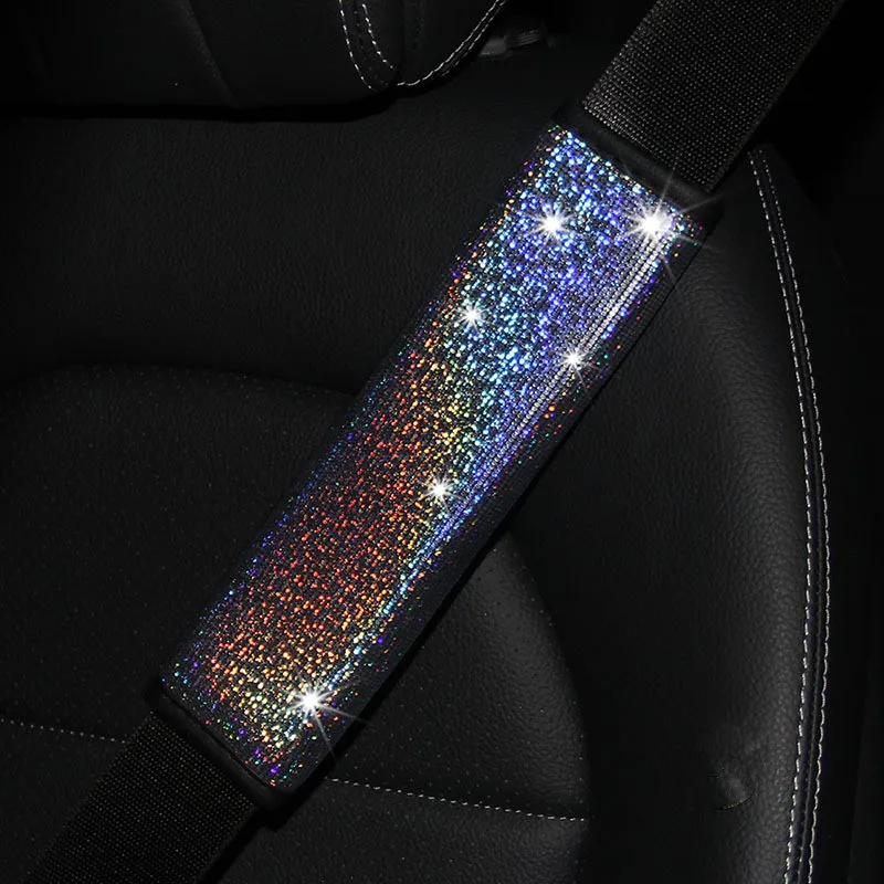

1PC Sky Bronzing Car Seat Belt Cover Blingling Diamond PU Leather Auto Safety Belt Shoulder Pad Support Protection