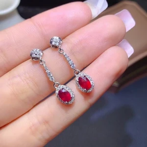 Natural Ruby Earrings S925 Sterling Silver Ladies Luxury Earrings Pigeon Blood Ruby Jewelry 4*6mm