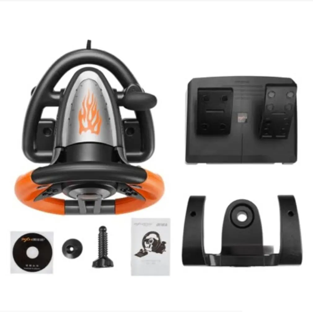 Гоночный Игровой руль USB Вибрация Двойной Мотор Складной Педальный игровой