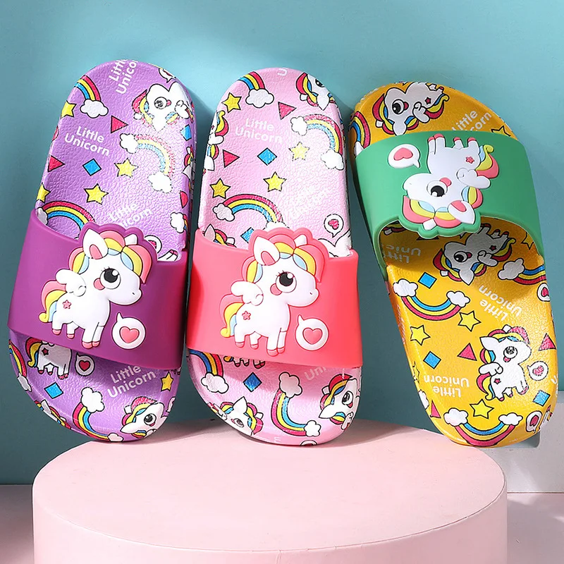 Suihyung/Новинка 2021 года Детские тапочки с радужным единорогом Милые динозавром из