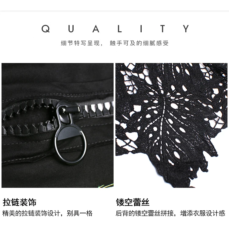 

Vefadisa Black Plus Size Hollow Out Women Dress 2021 Summer Lace Patchwork Dress Knee-Length Letter Print Pullover Dress QYF5375