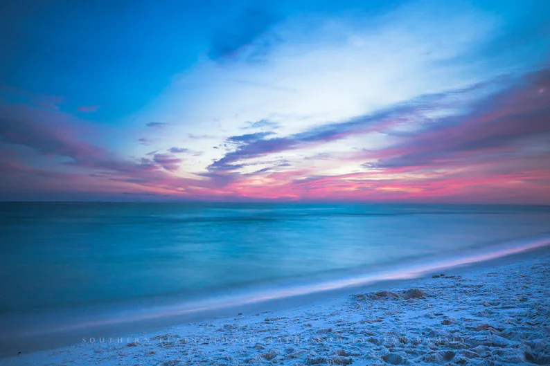 

Coastal Wall Art - Picture of Scenic Sunset Over Gulf Coast Near Destin Florida - Beach Photography Photo Print Artwork Seascape