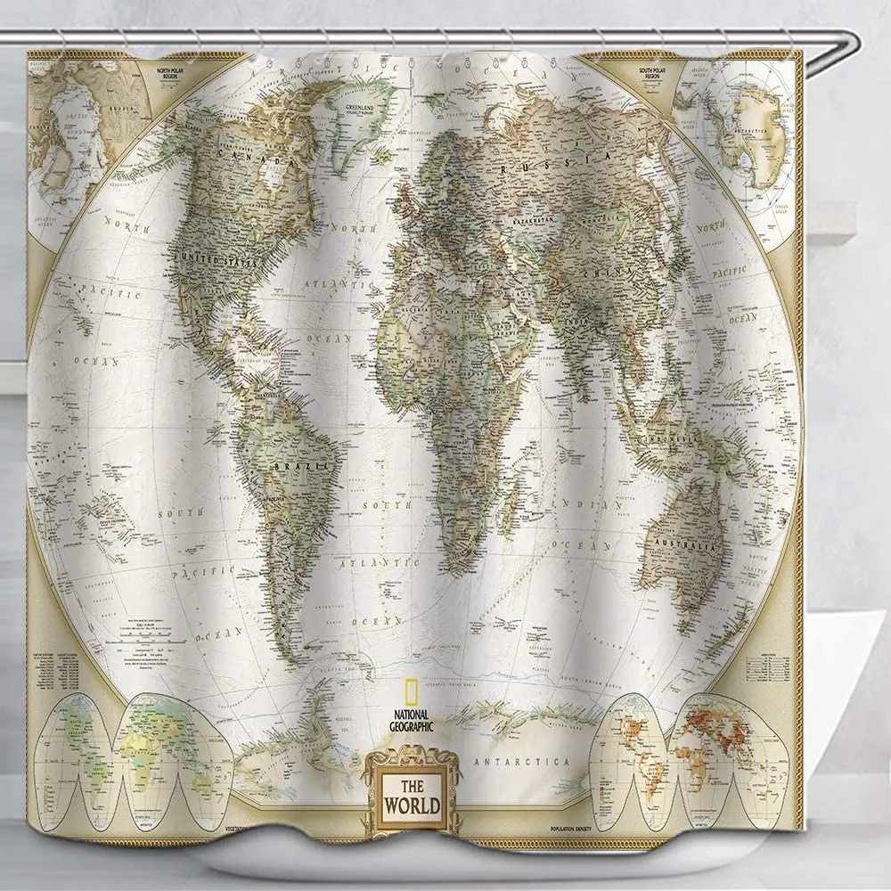 

Vintage Look Shower Curtain Countries Globe Curtains Waterproof Colorful Cloth Fabric Durable Shower Curtain Bathroom Decor Set