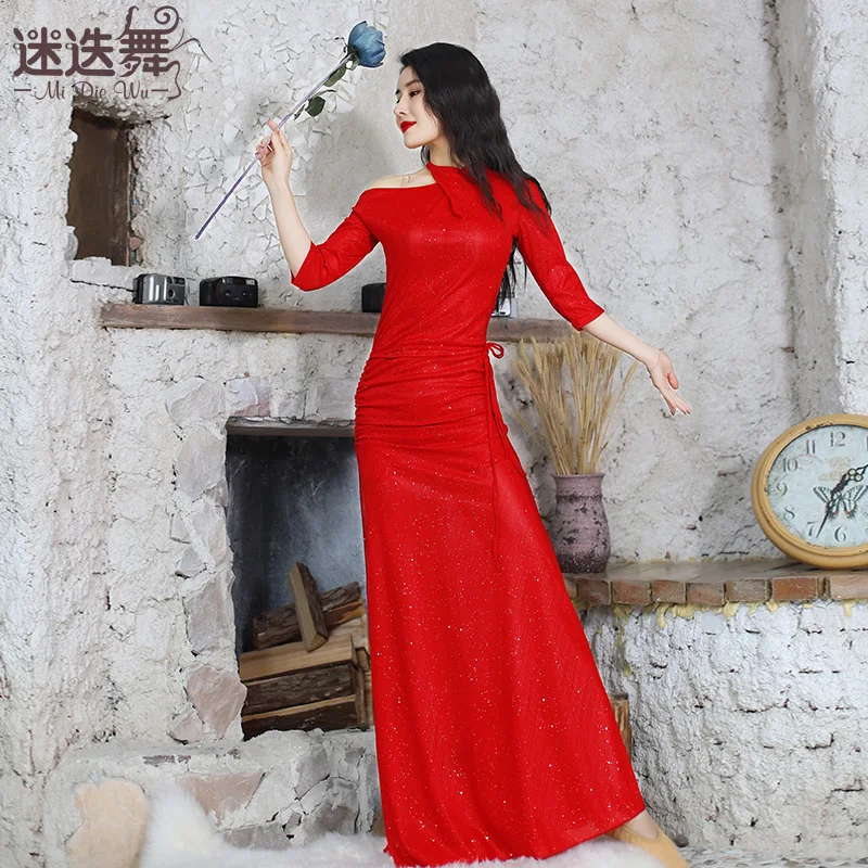

Belly dance training suit new fall winter one piece dress orient dance performance dress women's group trainning uniform DW129