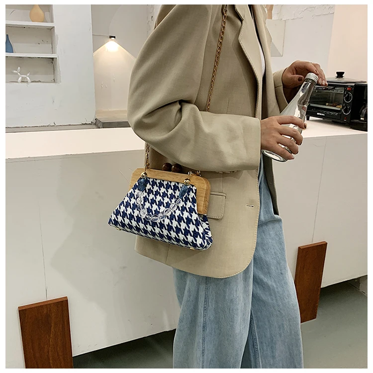 Модные женские кошельки и сумочки Houndstooth в форме ракушки с бисером повседневные